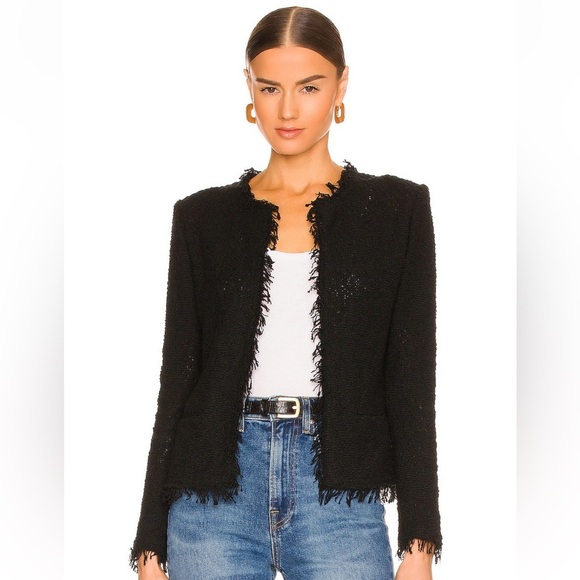 IRO Shavani Boucle Knit Fringe Pink Jacket - Picture 3 of 12